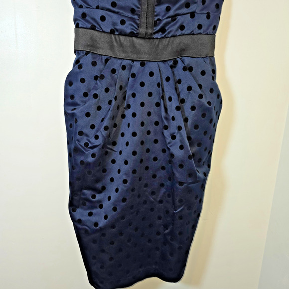 Y2K City Triangles Polka Dot Mini Dress Size M Black Navy Velvet Coquette - Picture 5 of 10